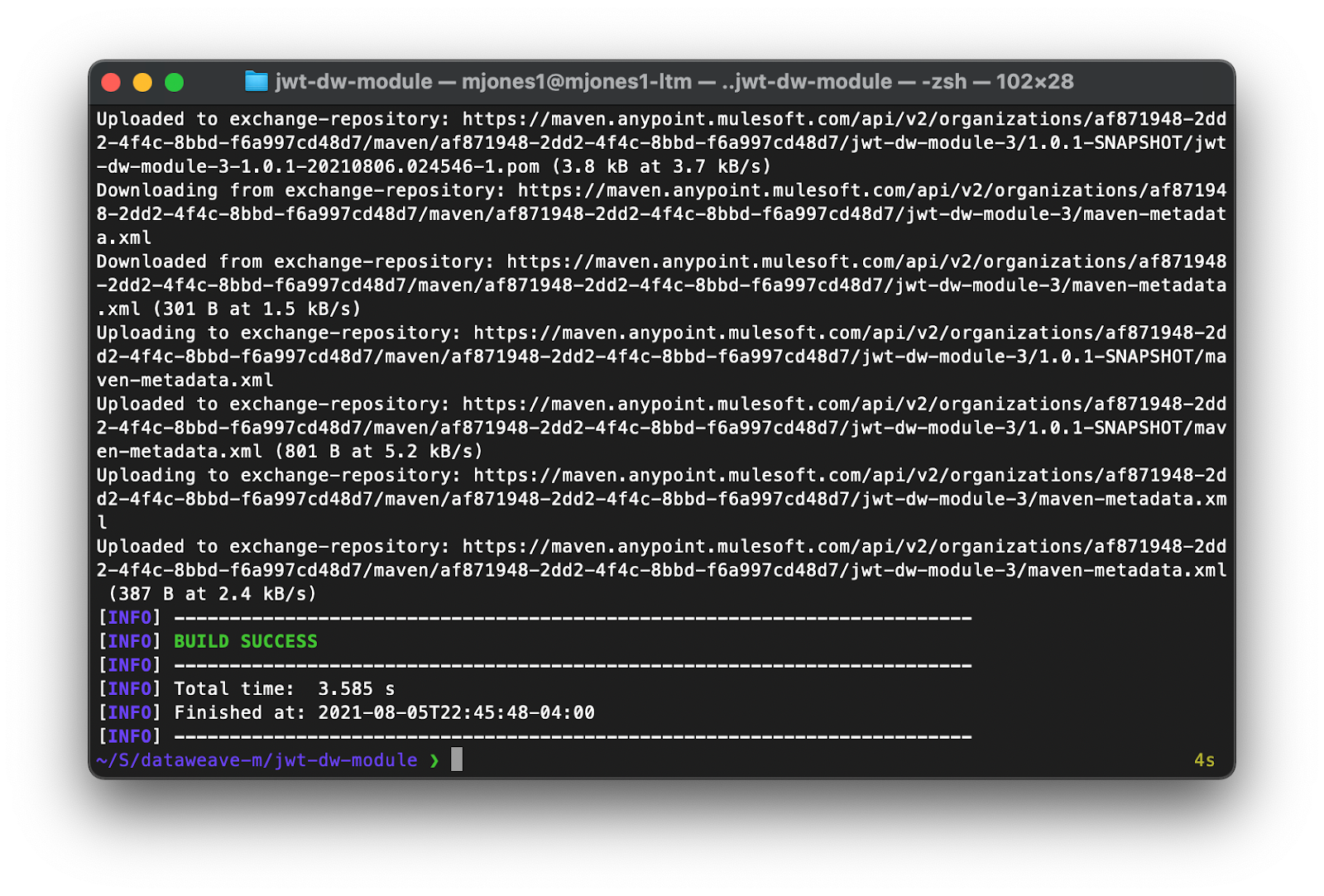 Screenshot of mvn install / deploy