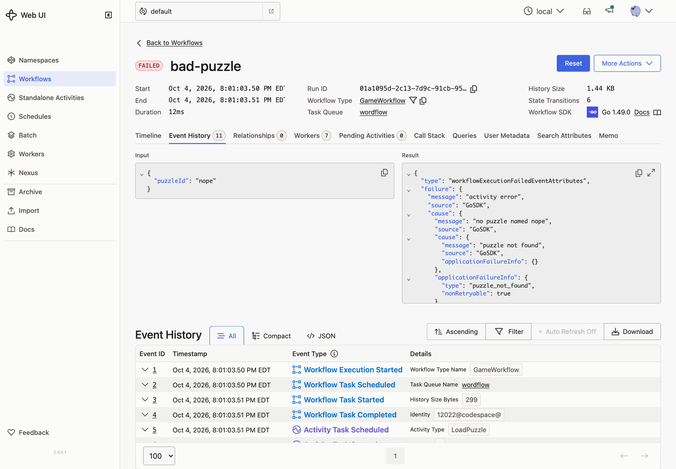 The Workflow failed with a non-retryable error
