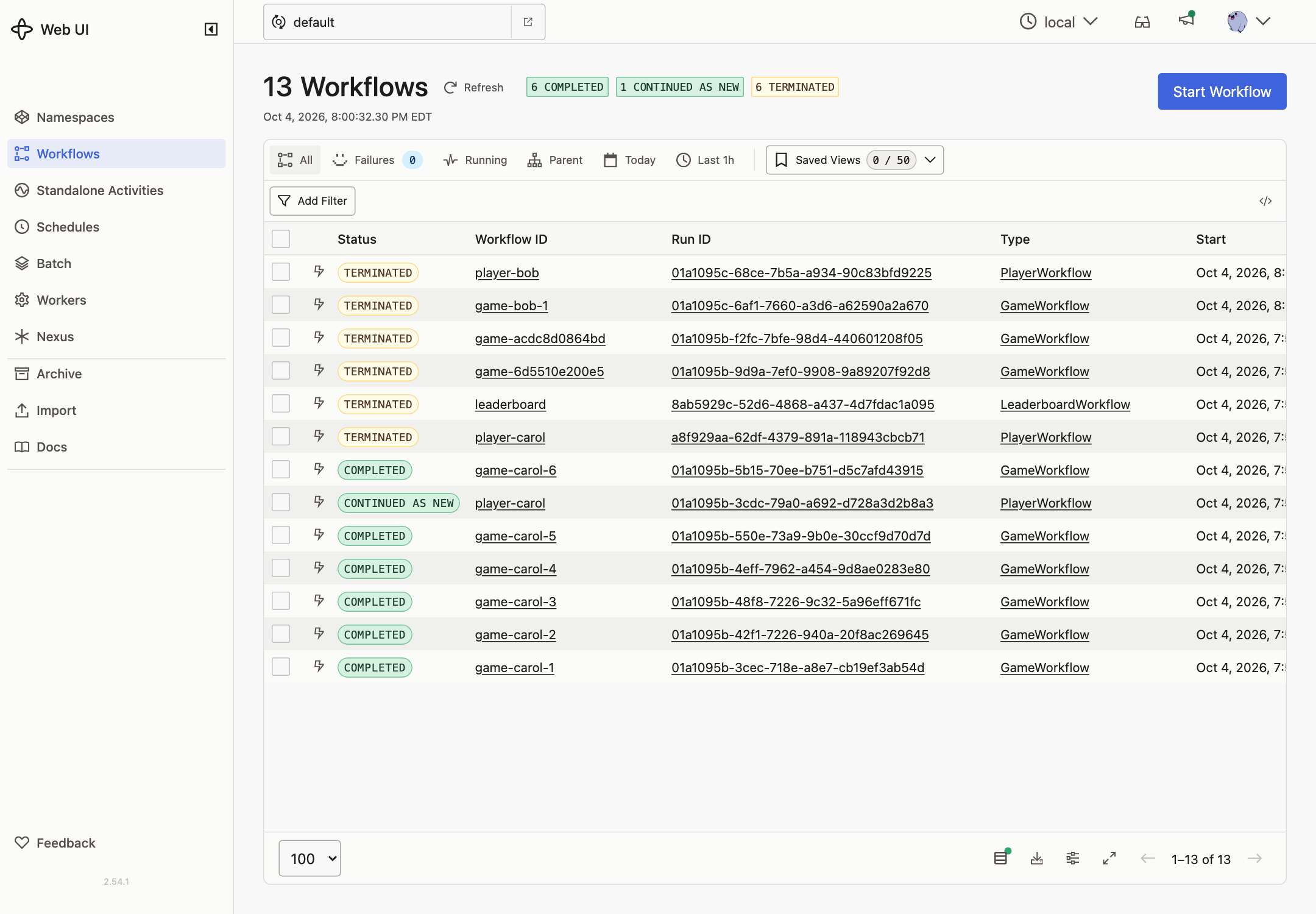 Temporal UI with no Workflows